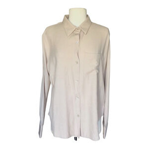 Yana K Braydon Top Khaki Poly Rayon Slub Button Up Longsleeve Women's Medium NWT